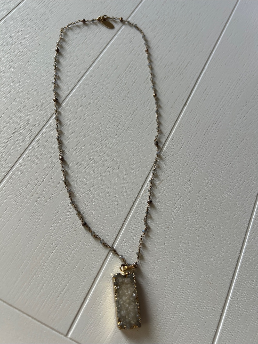 Gold Toned Druzy Pendant Necklace - White Crystal